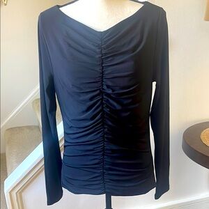 J Crew Elegant Black Ruched Jersey Top  Blouse Size L